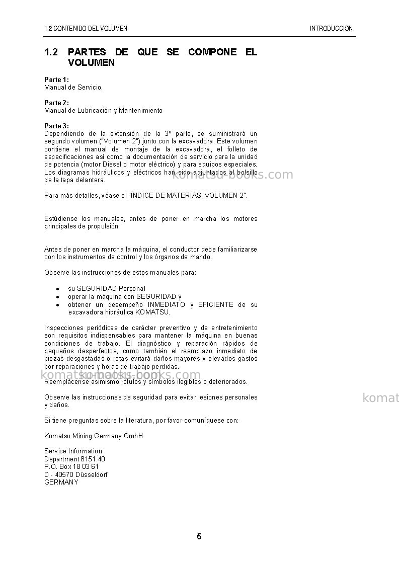 Komatsu pc8000-6deu-electric motor Manual de operación cover Page 5
