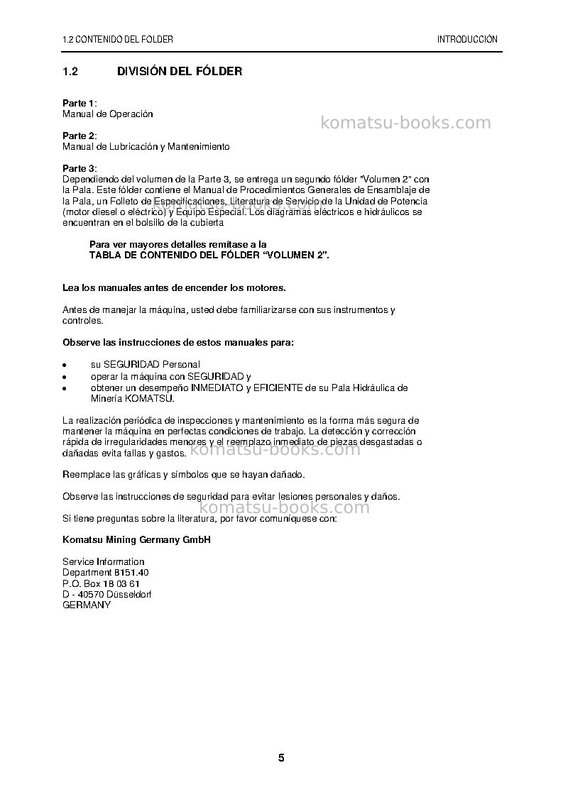 Komatsu pc5500-6deu Manual de operación cover Page 5 Komatsu pc5500-6deu Manual de operación cover Page 5