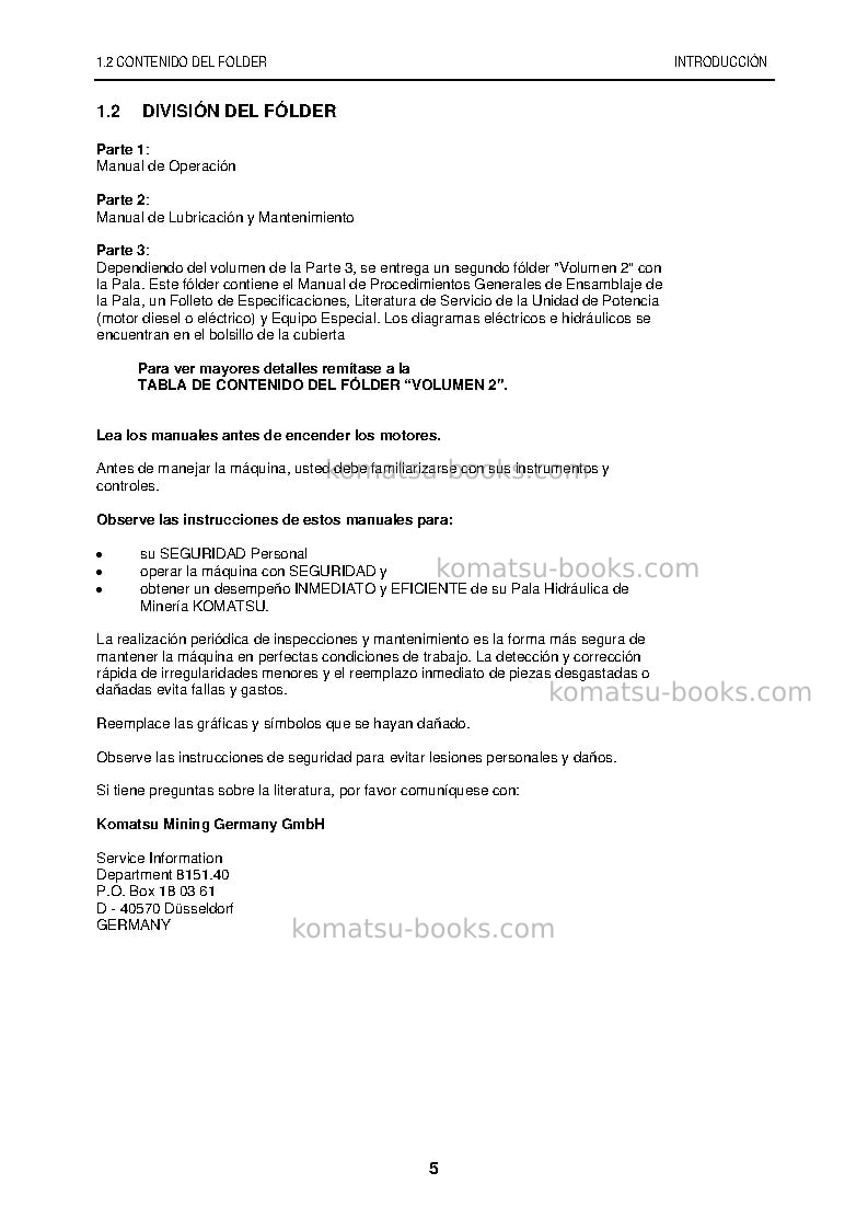 Komatsu pc5500-6deu Manual de operación cover Page 5 Komatsu pc5500-6deu Manual de operación cover Page 5