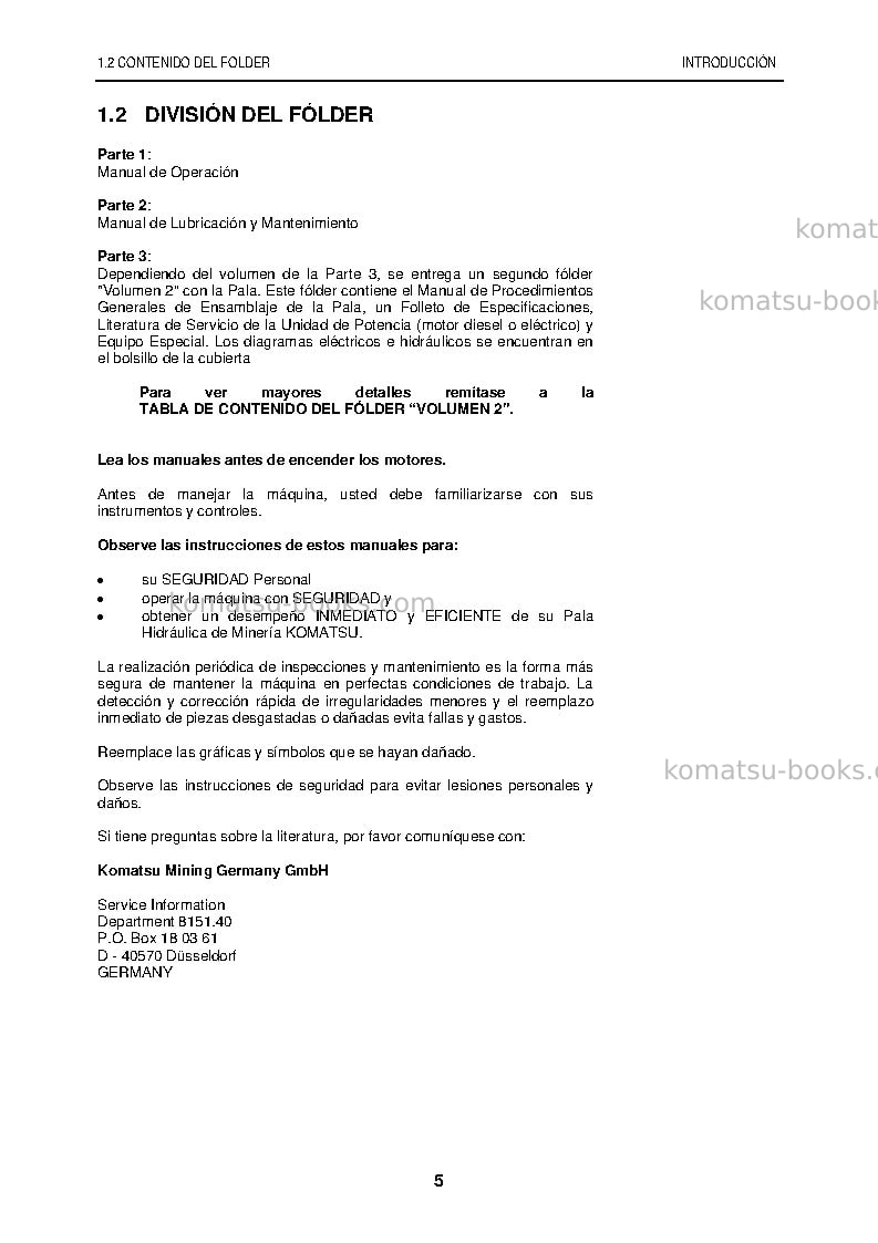 Komatsu pc5500-6deu Manual de operación cover Page 5 Komatsu pc5500-6deu Manual de operación cover Page 5