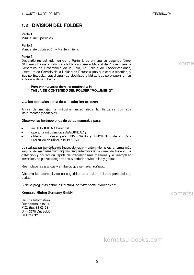 Komatsu pc5500-6deu Manual de operación cover Page 5 Komatsu pc5500-6deu Manual de operación cover Page 5