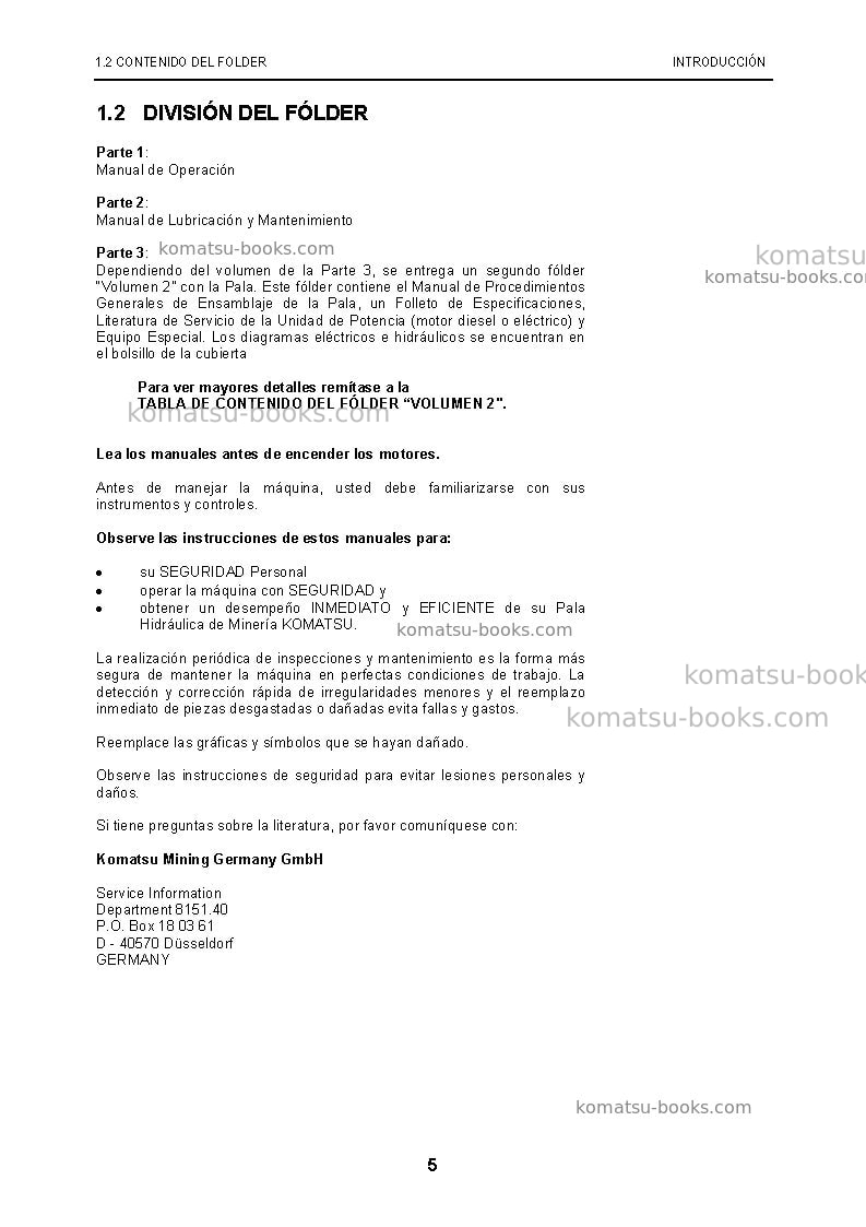 Komatsu pc5500-6deu Manual de operación cover Page 5 Komatsu pc5500-6deu Manual de operación cover Page 5