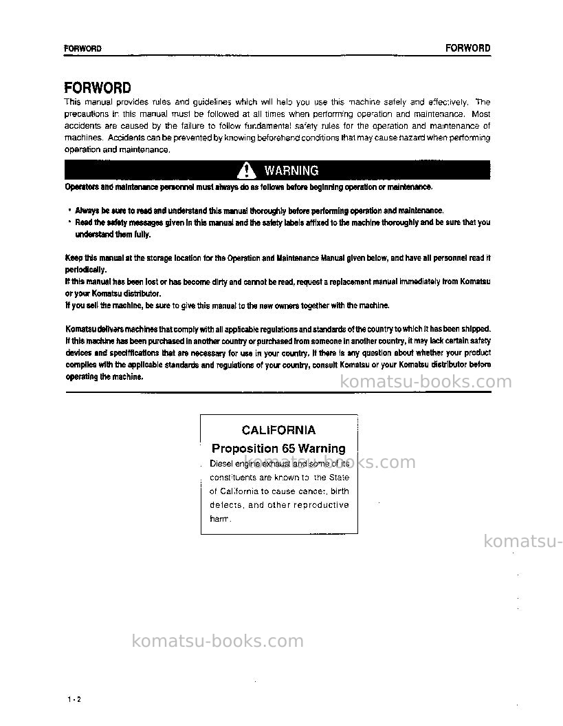 Komatsu d61ex-12bra Operation manual cover Page 5
