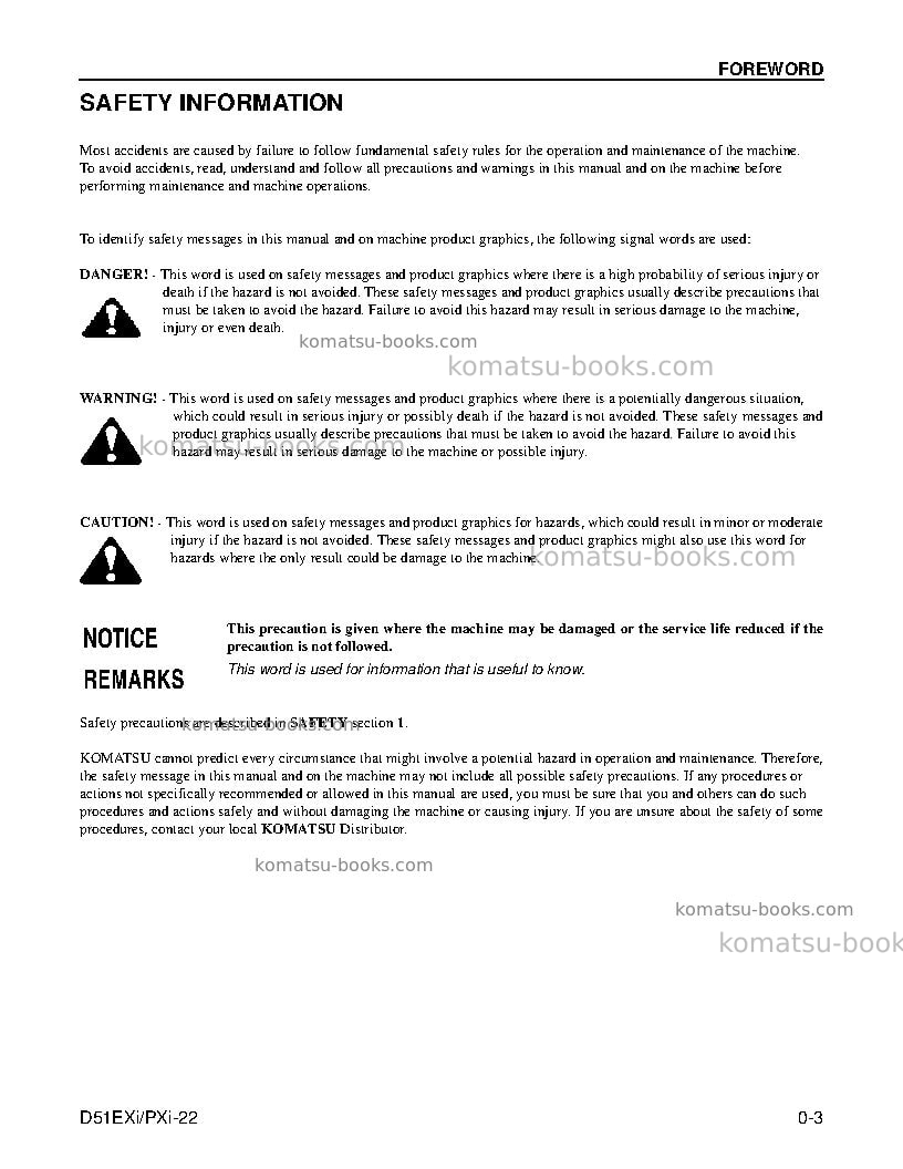 Komatsu d51pxi-22bra Operation manual cover Page 5 Komatsu d51pxi-22bra Operation manual cover Page 5