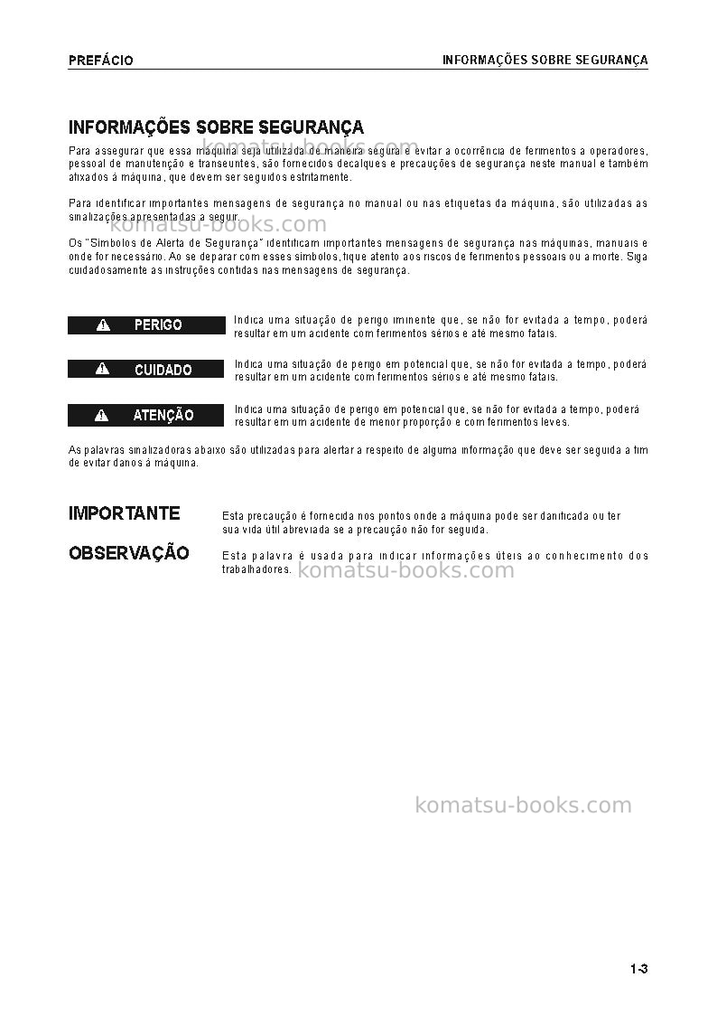 Komatsu pc130-8bra Manual de operação capa Página 5 Komatsu pc130-8bra Manual de operação capa Página 5