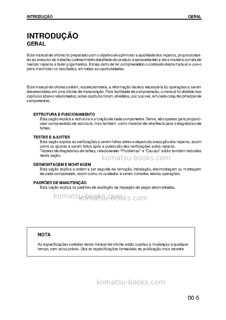 Komatsu pc200-6bra Reparo e manutenção capa Página 5 Komatsu pc200-6bra Reparo e manutenção capa Página 5