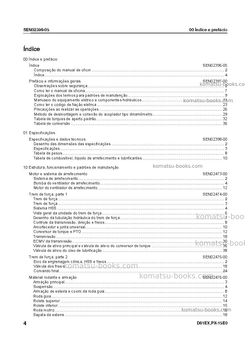 Komatsu d61ex-15bra-e0 Reparo e manutenção capa Página 5 Komatsu d61ex-15bra-e0 Reparo e manutenção capa Página 5