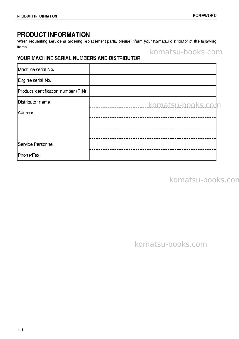 Komatsu pc200f-8idn Operation manual cover Page 5 Komatsu pc200f-8idn Operation manual cover Page 5