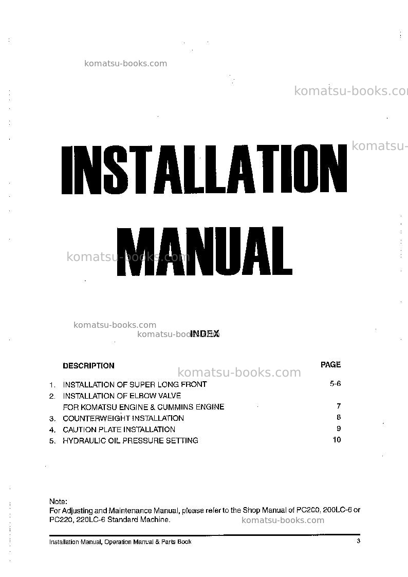 Komatsu pc200slf-6idn Operation manual cover Page 5 Komatsu pc200slf-6idn Operation manual cover Page 5
