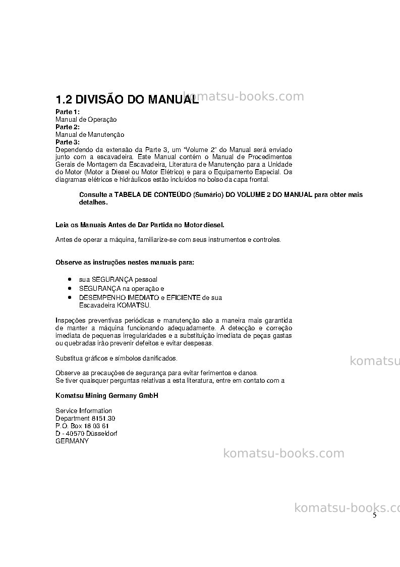 Komatsu pc5500-6deu Manual de operação capa Página 5 Komatsu pc5500-6deu Manual de operação capa Página 5