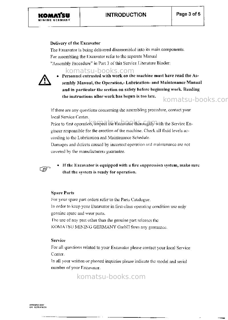 Komatsu pc3000-1deu Operation manual cover Page 5