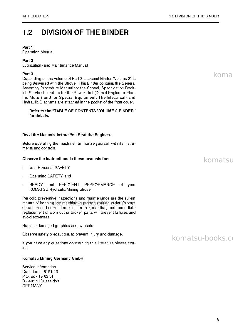 Komatsu pc3000-6deu Operation manual cover Page 5