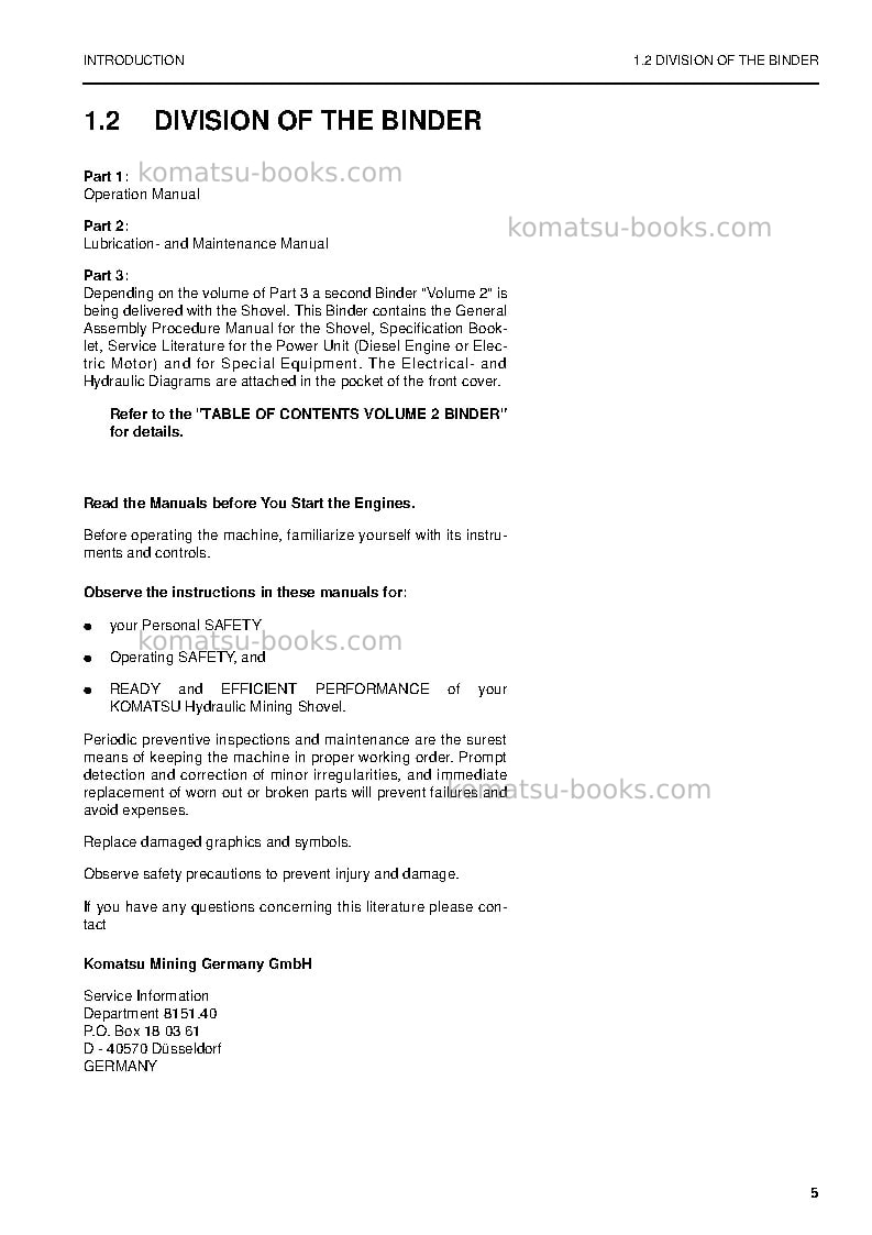 Komatsu pc3000-6deu Operation manual cover Page 5 Komatsu pc3000-6deu Operation manual cover Page 5