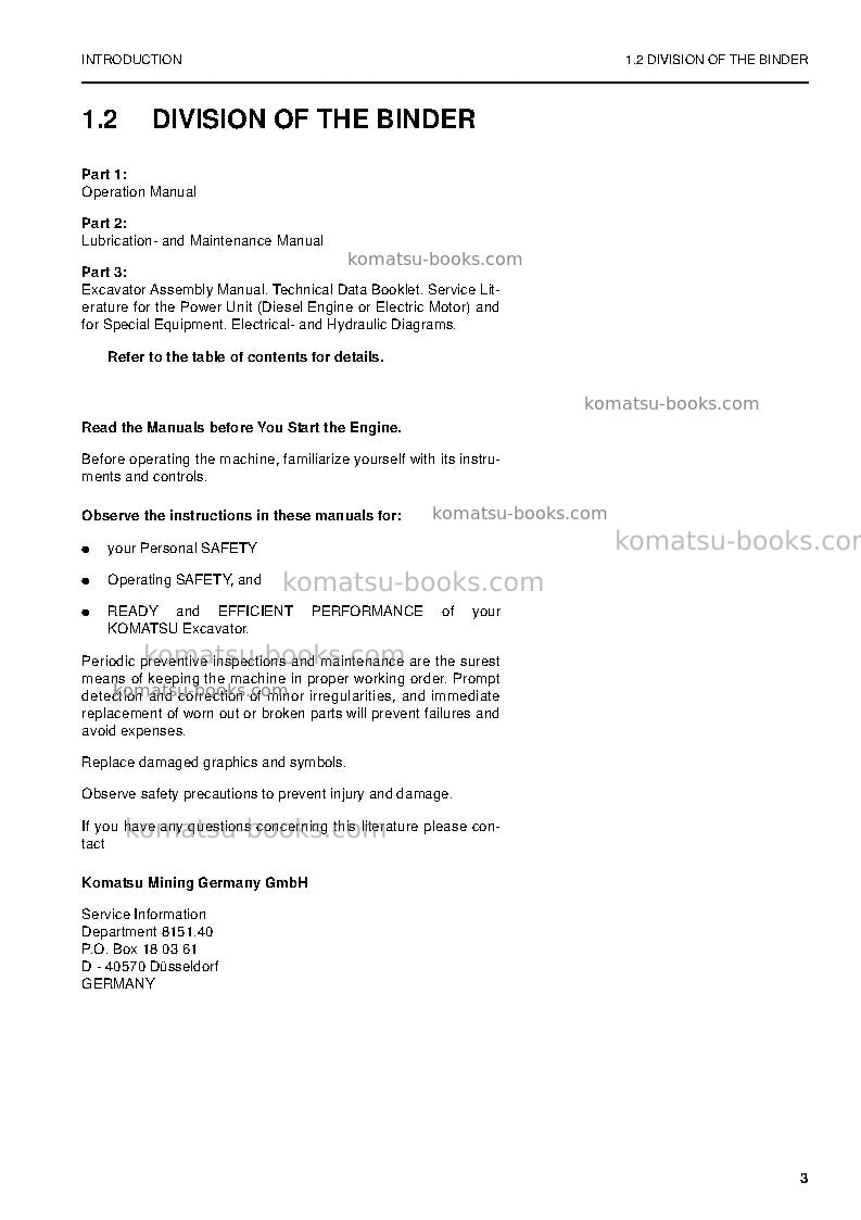 Komatsu pc4000-6deu Operation manual cover Page 5 Komatsu pc4000-6deu Operation manual cover Page 5