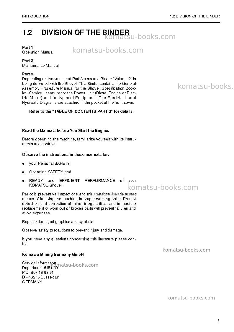 Komatsu pc4000-6deu Operation manual cover Page 5