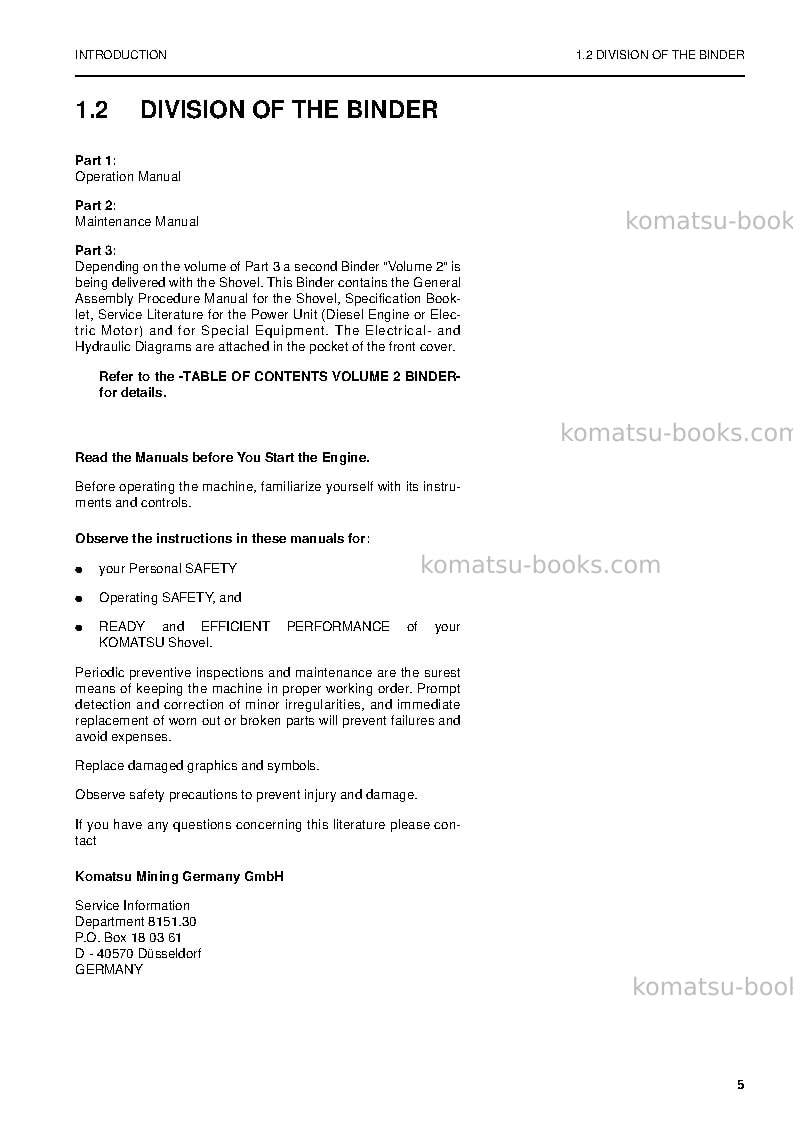 Komatsu pc4000-6deu Operation manual cover Page 5 Komatsu pc4000-6deu Operation manual cover Page 5