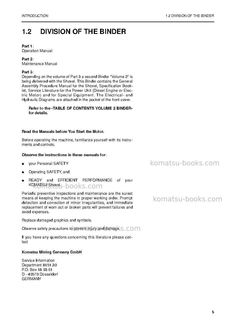Komatsu pc4000-6deu-electric motor Operation manual cover Page 5 Komatsu pc4000-6deu-electric motor Operation manual cover Page 5