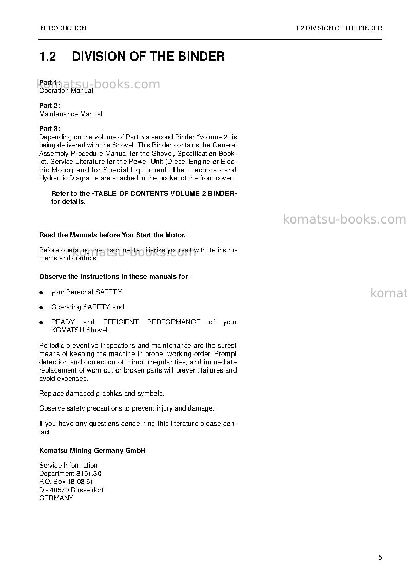 Komatsu pc4000-6deu-electric motor Operation manual cover Page 5 Komatsu pc4000-6deu-electric motor Operation manual cover Page 5