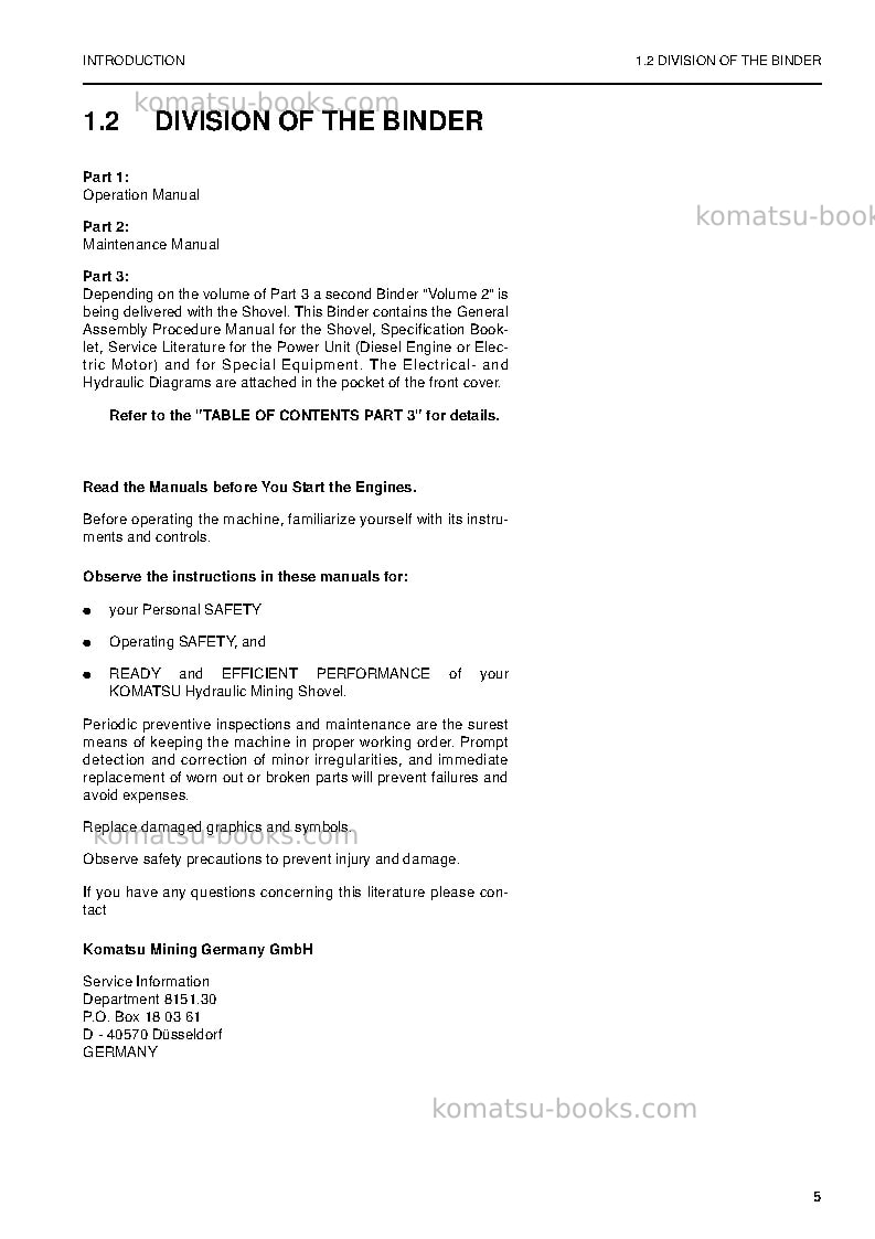 Komatsu pc5500-6deu Operation manual cover Page 5 Komatsu pc5500-6deu Operation manual cover Page 5
