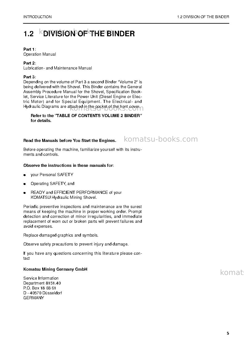 Komatsu pc5500-6deu Operation manual cover Page 5 Komatsu pc5500-6deu Operation manual cover Page 5