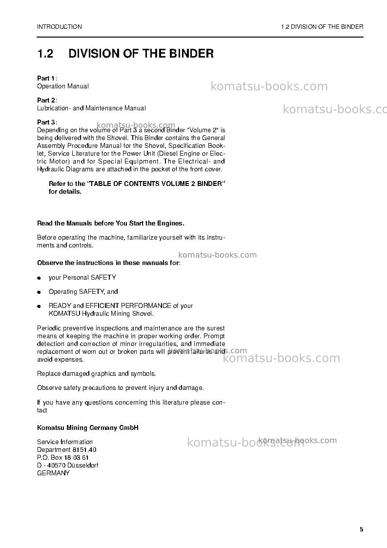 Komatsu pc5500-6deu Operation manual cover Page 5 Komatsu pc5500-6deu Operation manual cover Page 5