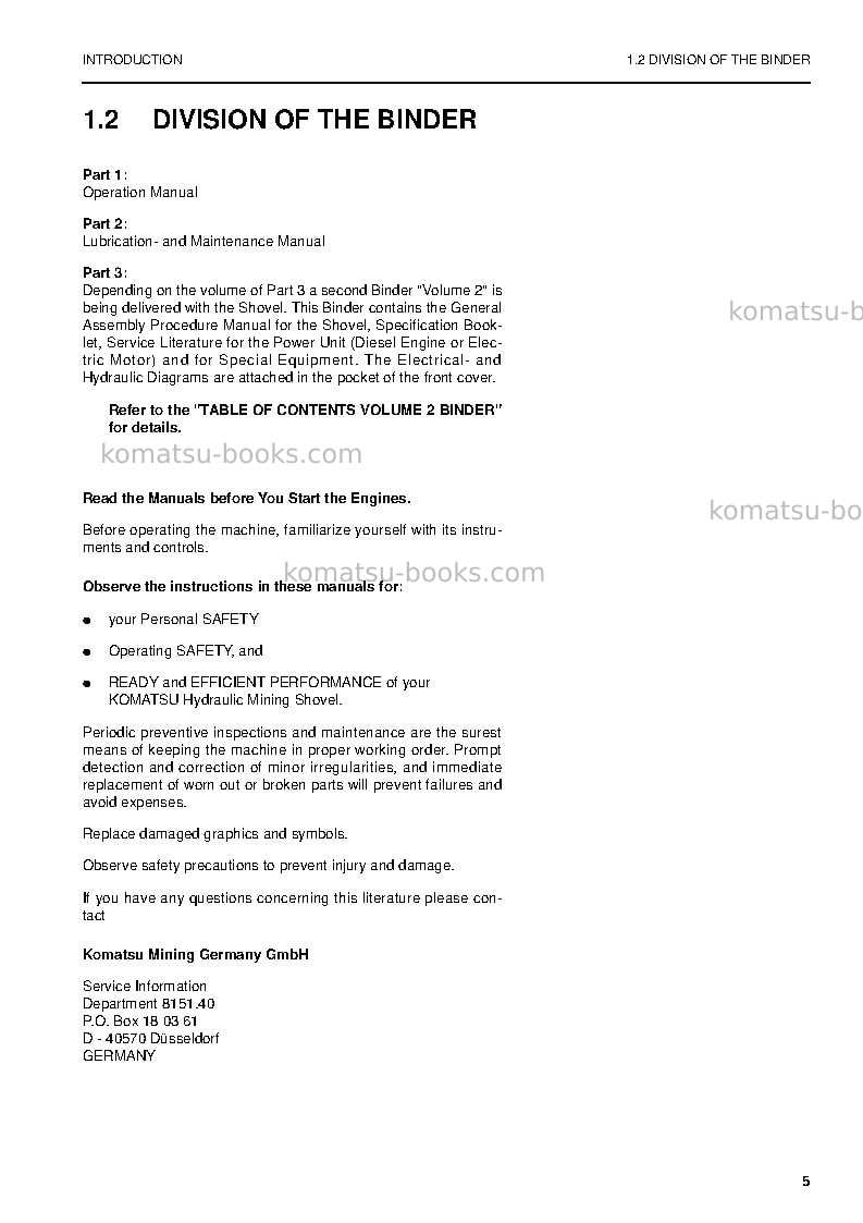 Komatsu pc5500-6deu Operation manual cover Page 5 Komatsu pc5500-6deu Operation manual cover Page 5