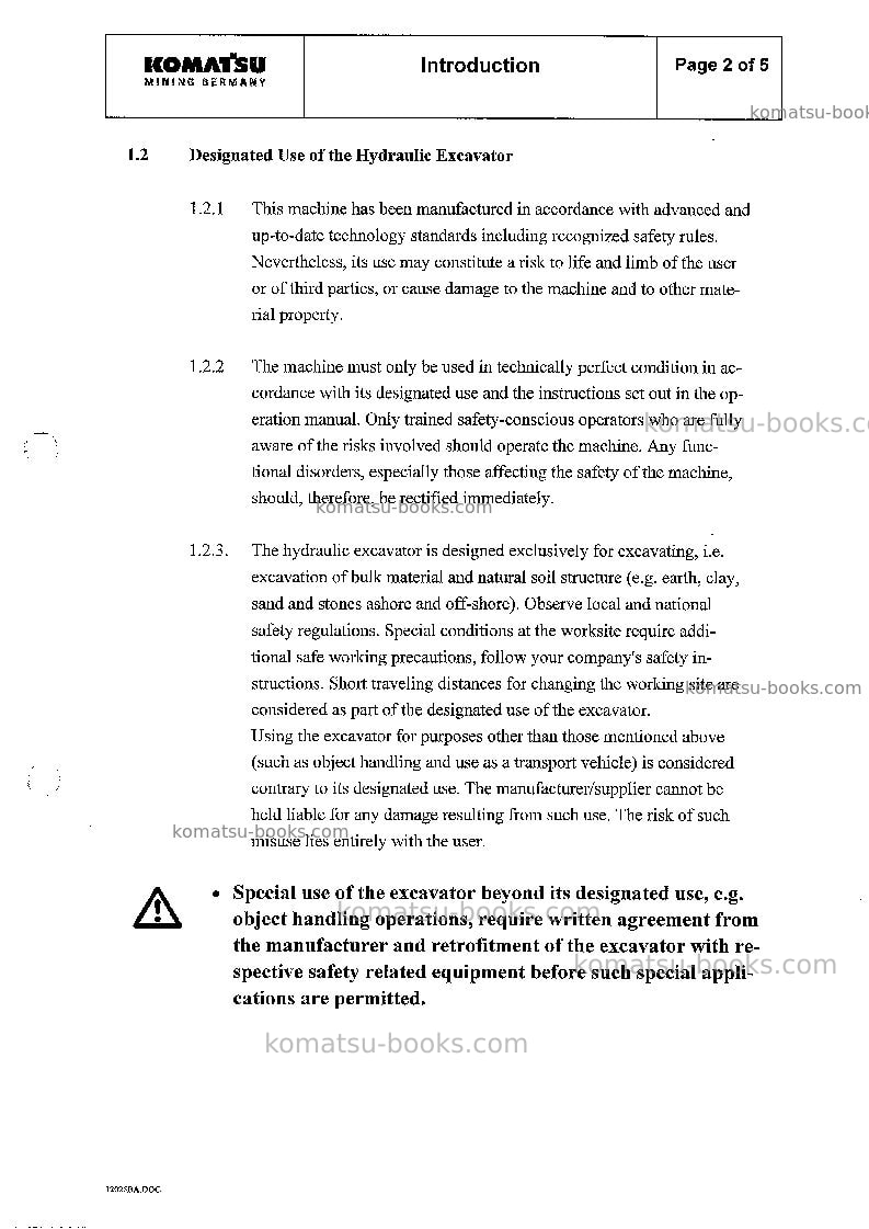 Komatsu pc8000-1deu Operation manual cover Page 5