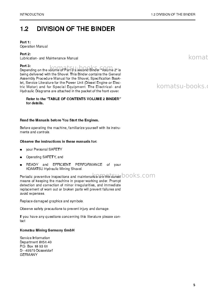 Komatsu pc8000-6deu Operation manual cover Page 5 Komatsu pc8000-6deu Operation manual cover Page 5