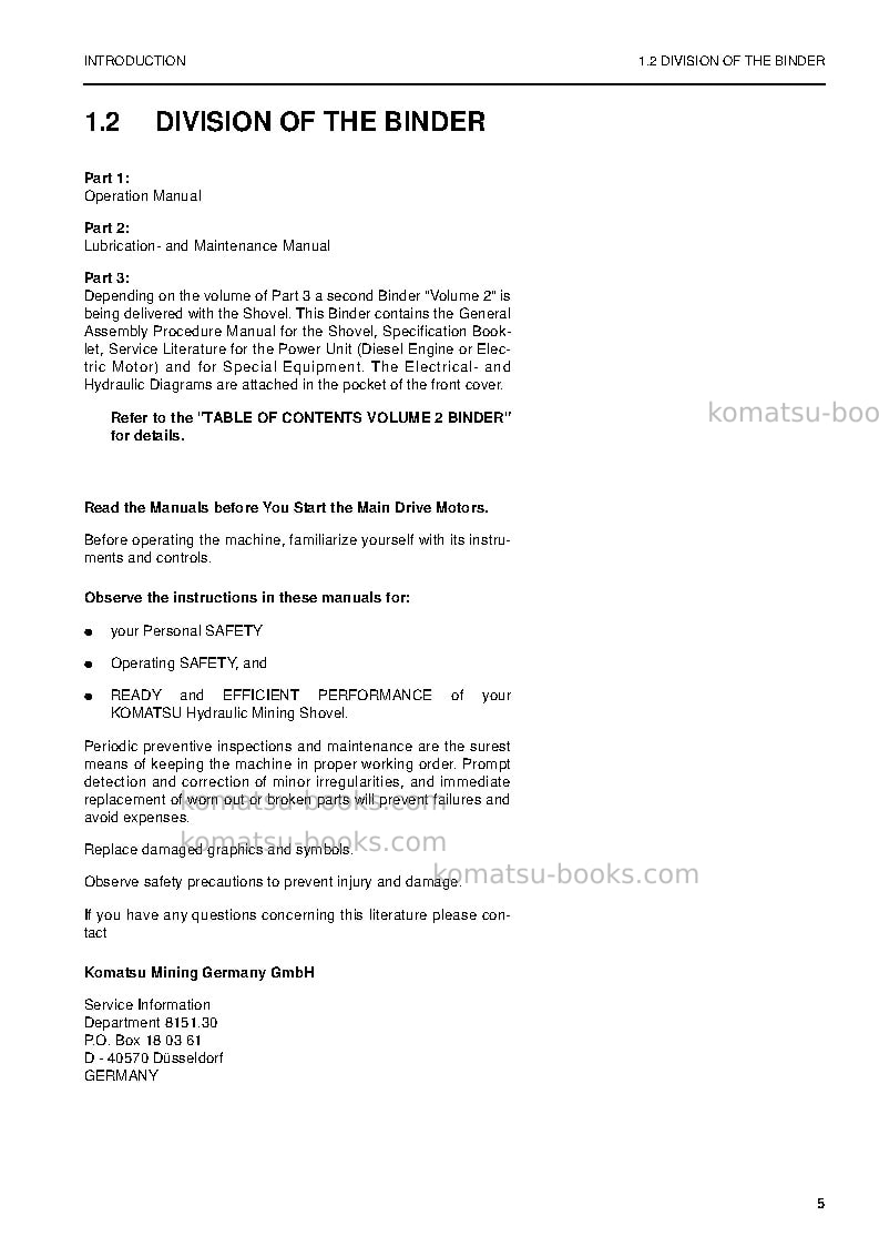 Komatsu pc8000-6deu-electric motor Operation manual cover Page 5 Komatsu pc8000-6deu-electric motor Operation manual cover Page 5