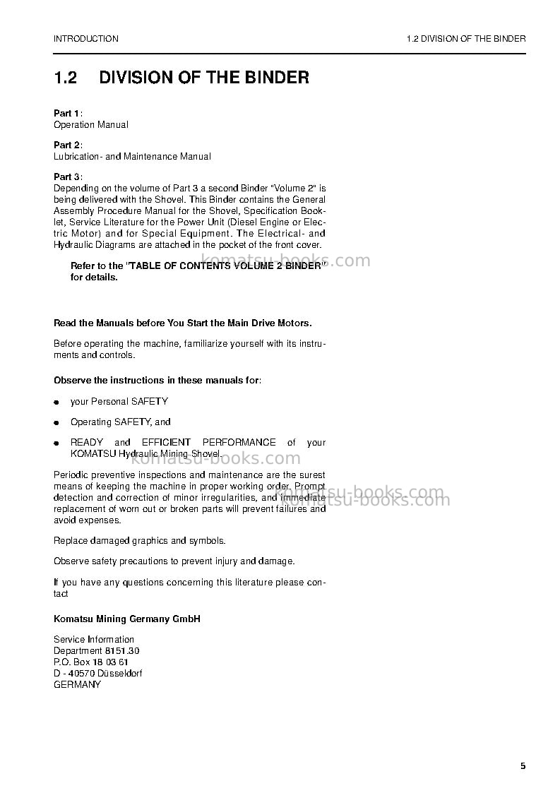 Komatsu pc8000-6deu-electric motor Operation manual cover Page 5 Komatsu pc8000-6deu-electric motor Operation manual cover Page 5