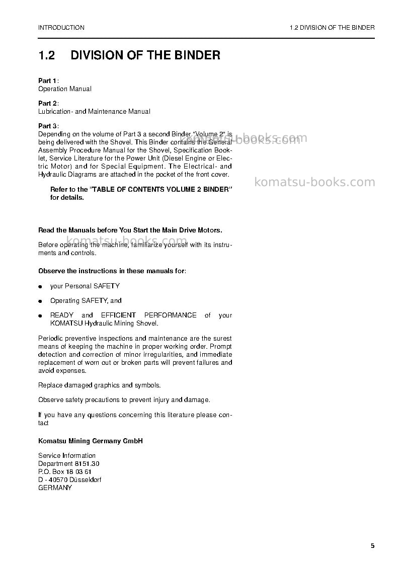 Komatsu pc8000-6deu-electric motor Operation manual cover Page 5 Komatsu pc8000-6deu-electric motor Operation manual cover Page 5