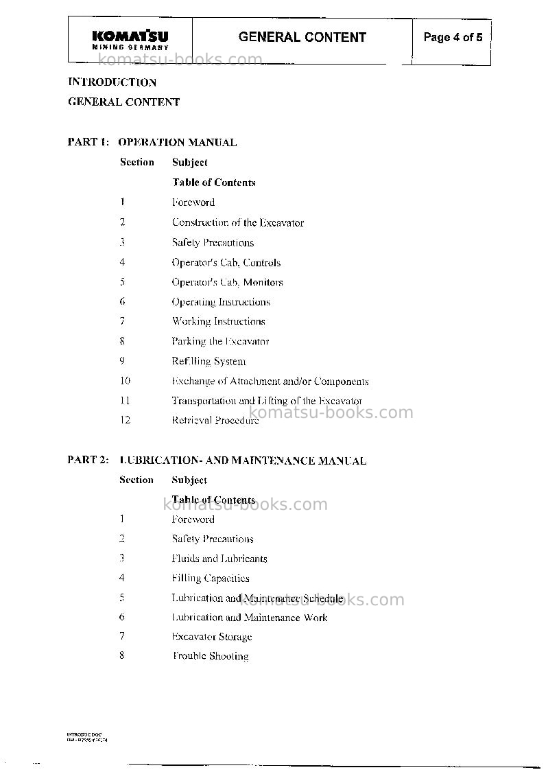 Komatsu pc3000-1deu Operation manual cover Page 5
