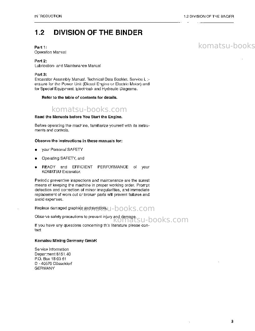 Komatsu pc4000-6deu Operation manual cover Page 5 Komatsu pc4000-6deu Operation manual cover Page 5