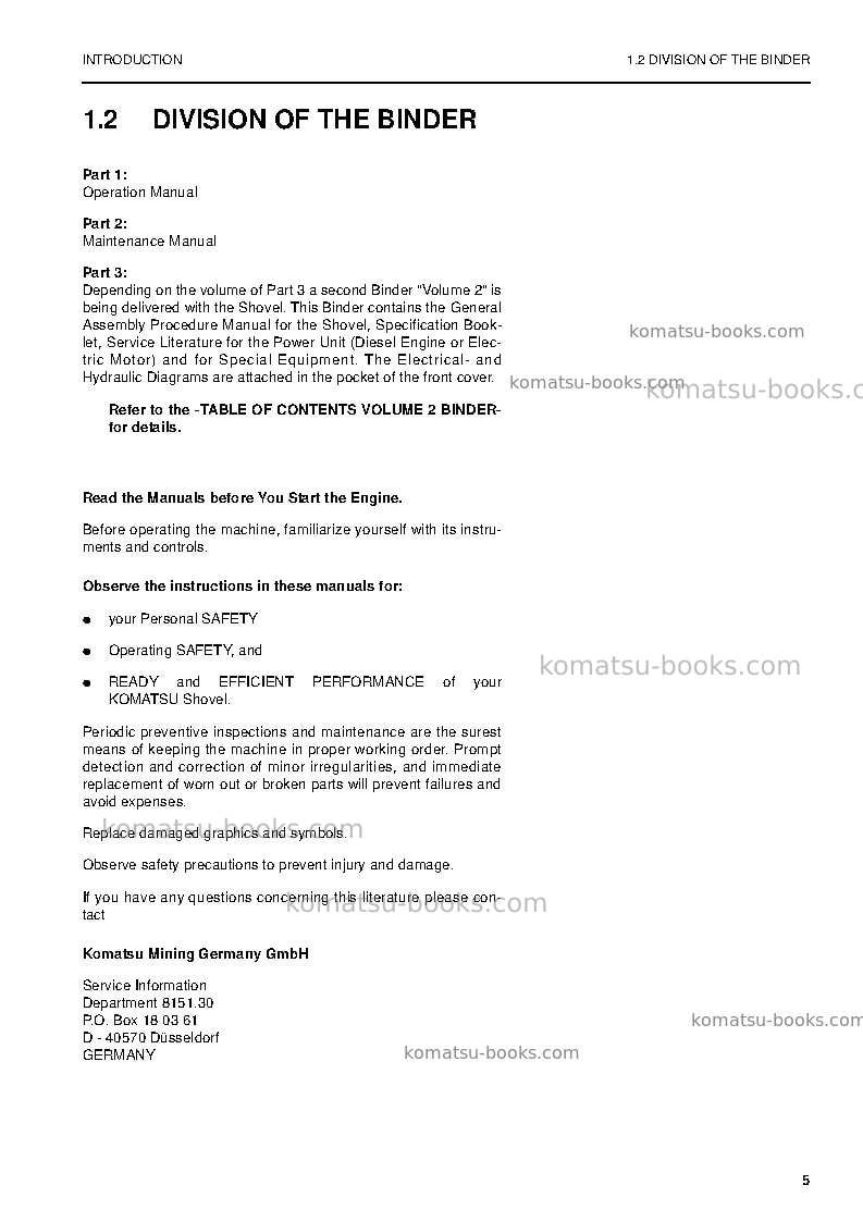 Komatsu pc4000-6deu Operation manual cover Page 5 Komatsu pc4000-6deu Operation manual cover Page 5