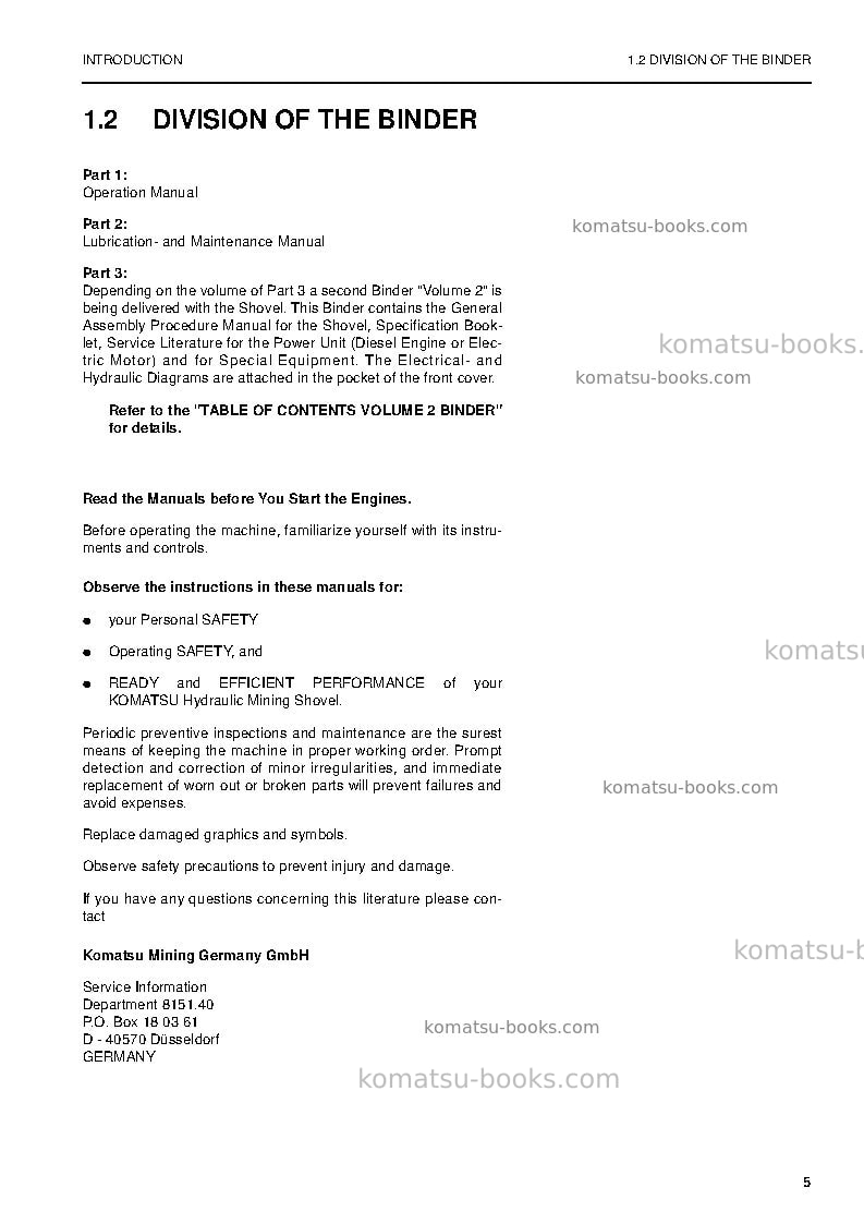 Komatsu pc5500-6deu Operation manual cover Page 5 Komatsu pc5500-6deu Operation manual cover Page 5