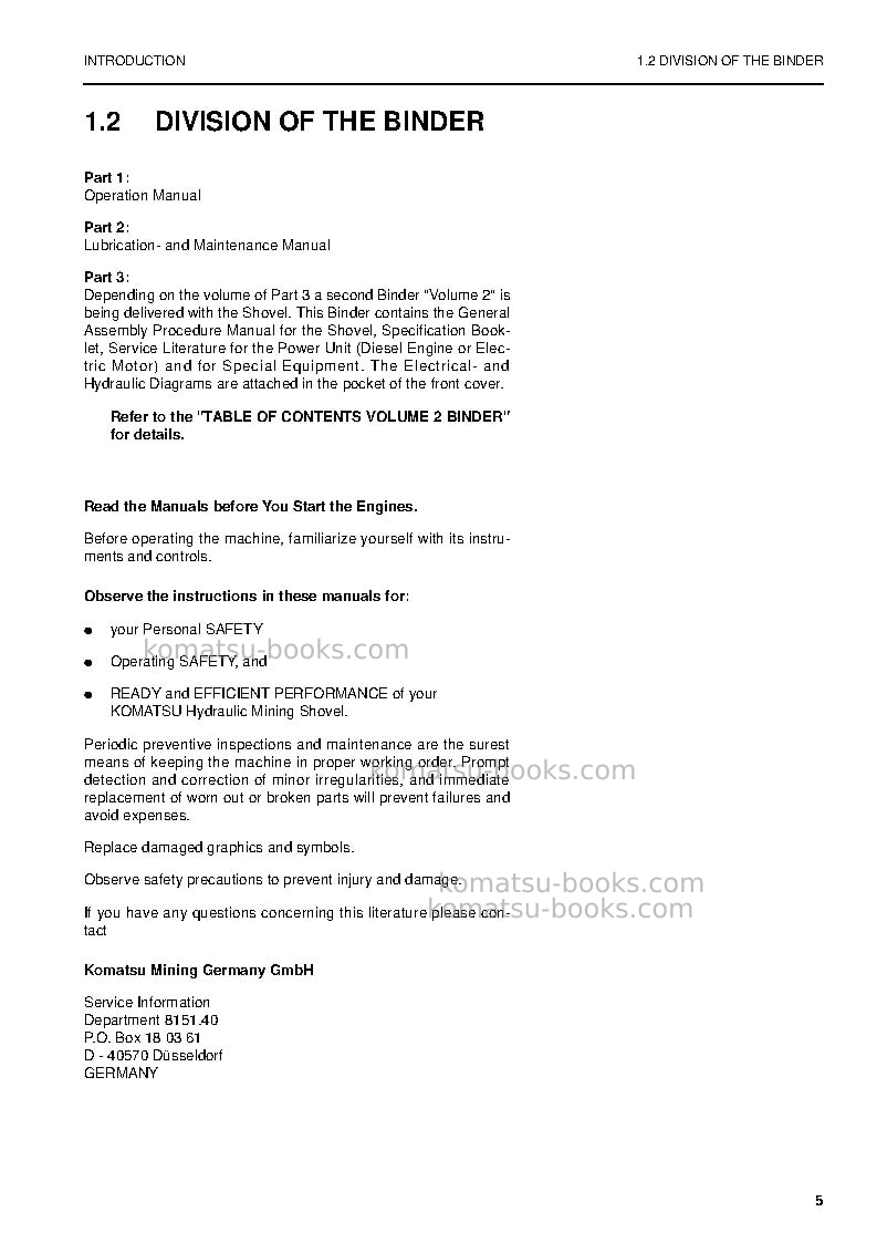 Komatsu pc5500-6deu Operation manual cover Page 5 Komatsu pc5500-6deu Operation manual cover Page 5