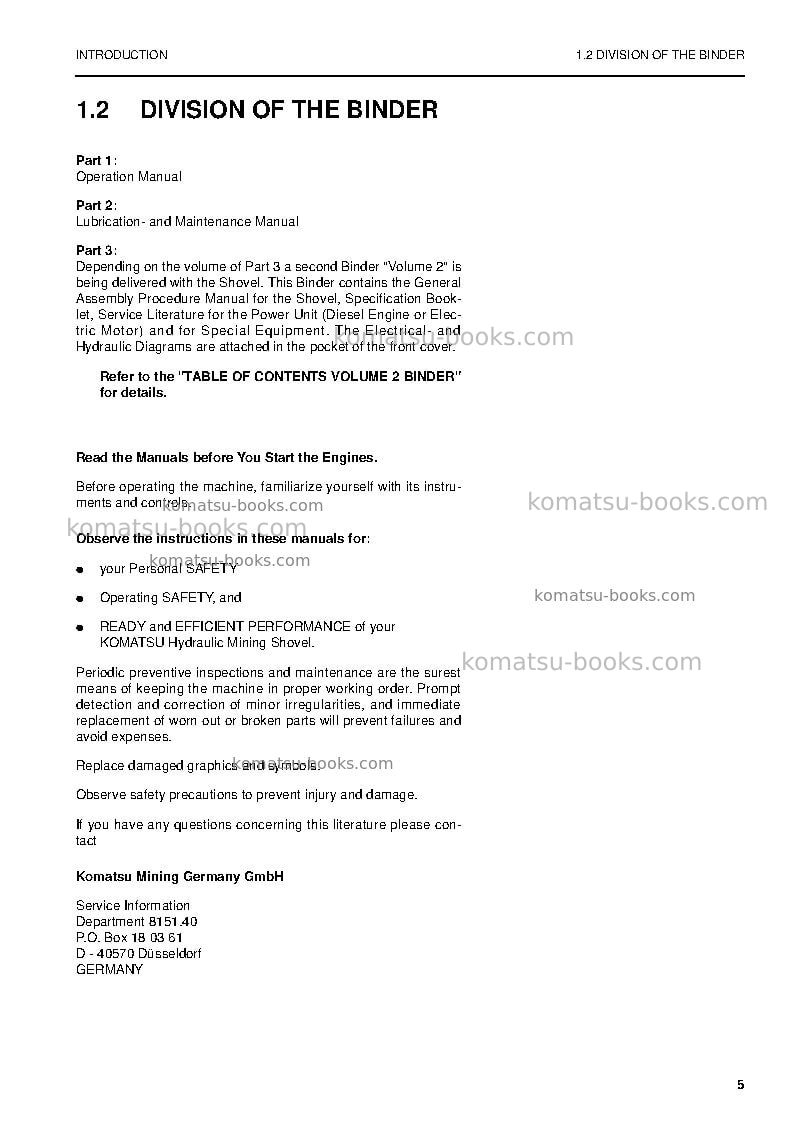 Komatsu pc5500-6deu Operation manual cover Page 5