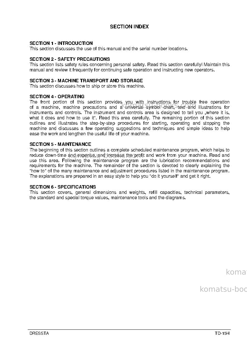 Komatsu td-15h Operation manual cover Page 5 Komatsu td-15h Operation manual cover Page 5