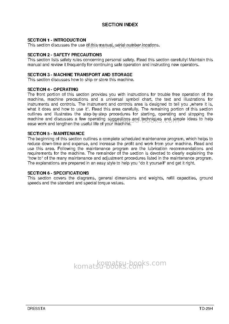 Komatsu td-25h Operation manual cover Page 5