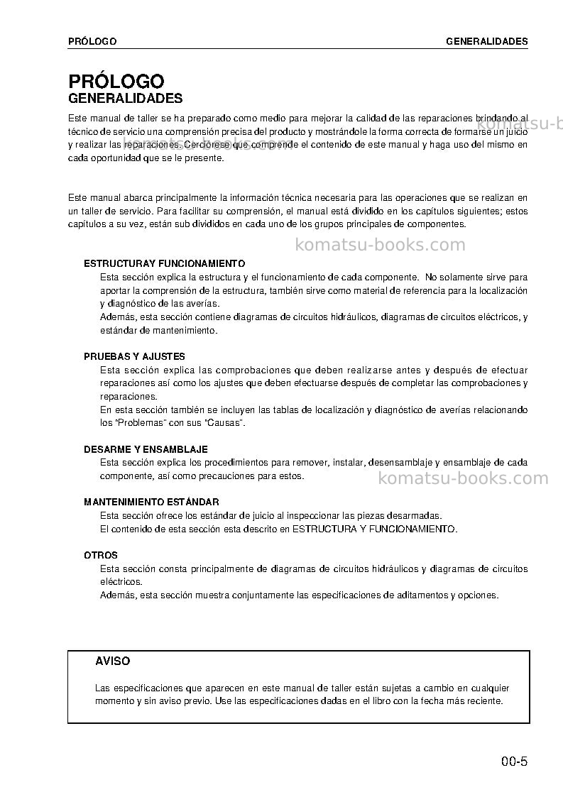 Komatsu pc220-7jpn Reparación y mantenimiento cover Page 5