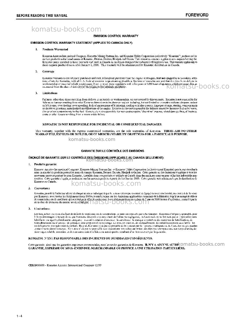 Komatsu pc200-8jpn-webasto heater spec., work equipment grease 100h Operation manual cover Page 5 Komatsu pc200-8jpn-webasto heater spec., work equipment grease 100h Operation manual cover Page 5