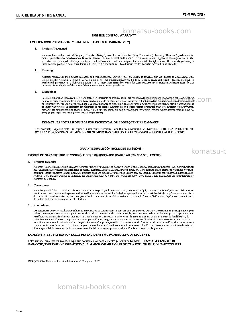 Komatsu pc300-8jpn-webasto heater spec., work equipment grease 100h Operation manual cover Page 5