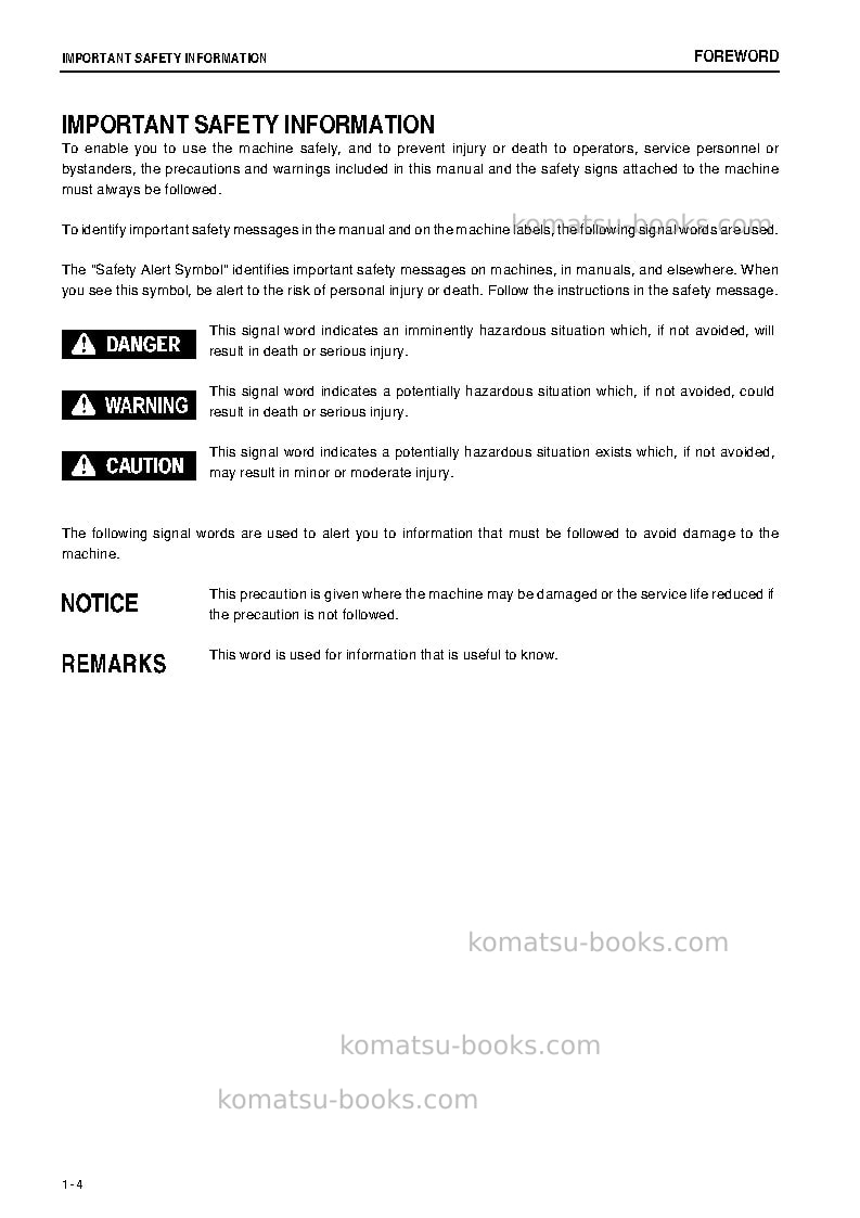 Komatsu d85ess-3jpn Operation manual cover Page 5 Komatsu d85ess-3jpn Operation manual cover Page 5