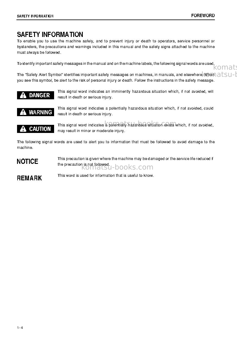 Komatsu hb205-1jpn-m0, greasing interval 500 hour Operation manual cover Page 5