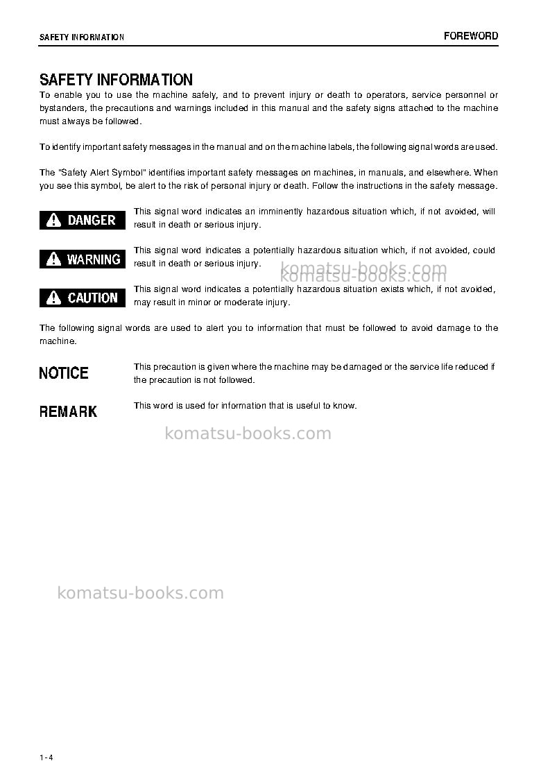 Komatsu hb205-1jpn-m0, greasing interval 100 hour Operation manual cover Page 5 Komatsu hb205-1jpn-m0, greasing interval 100 hour Operation manual cover Page 5