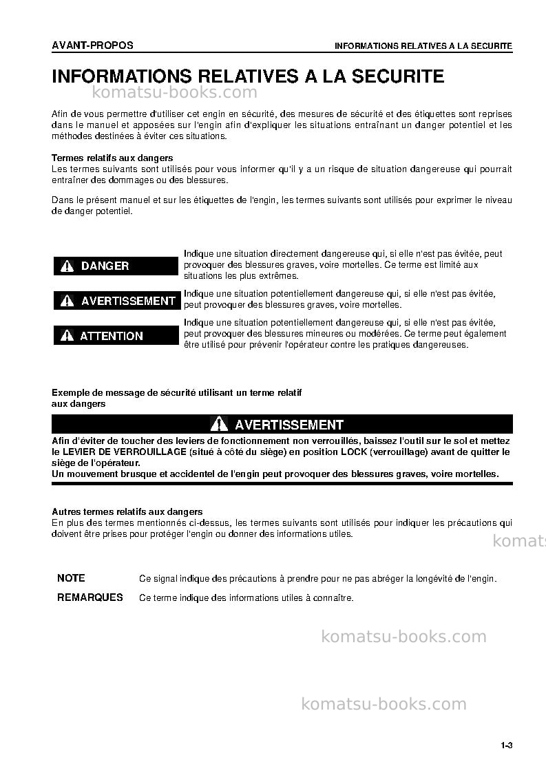 Komatsu pc220-7jpn Manuel d'utilisation couverture Page 5 Komatsu pc220-7jpn Manuel d'utilisation couverture Page 5