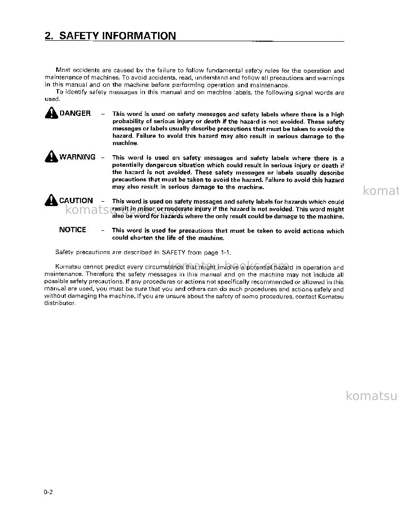 Komatsu pc100-6jpn Operation manual cover Page 5 Komatsu pc100-6jpn Operation manual cover Page 5