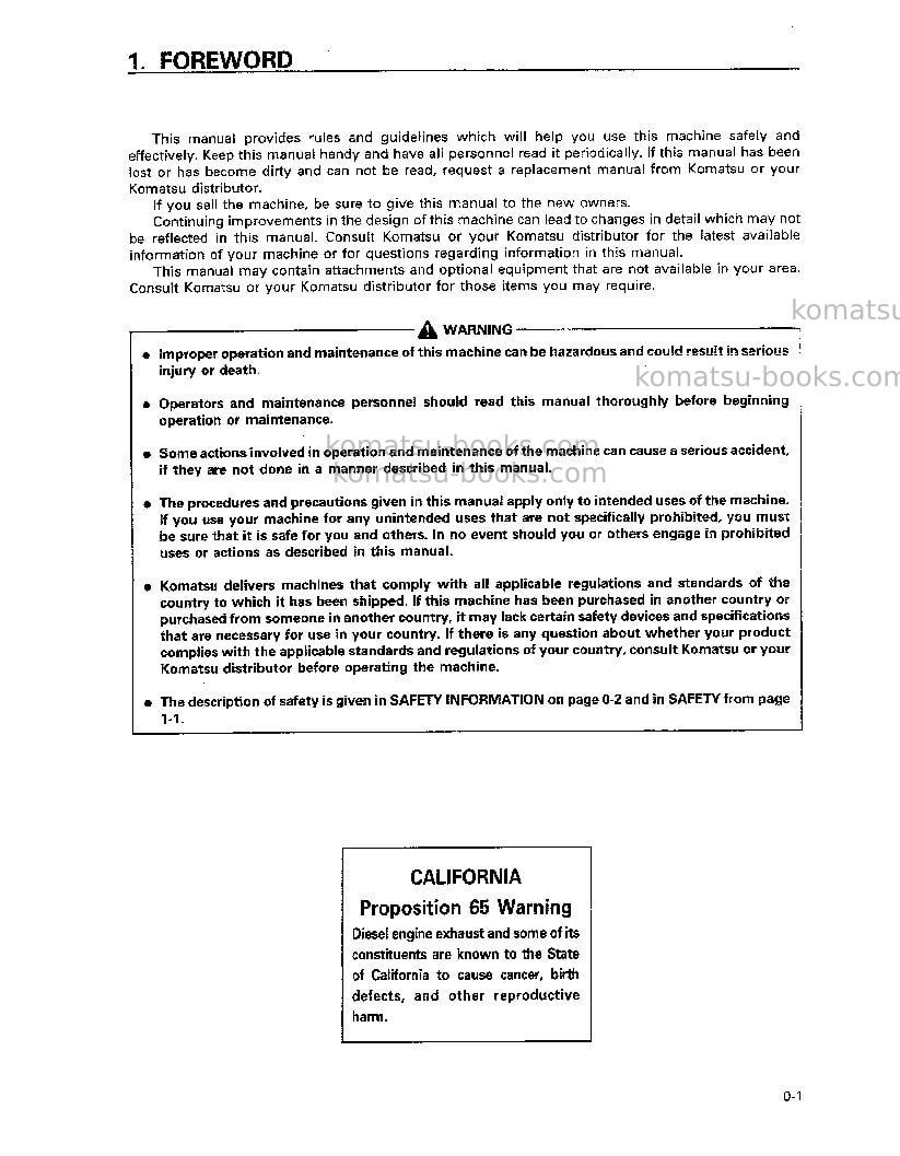 Komatsu pc100-6jpn Operation manual cover Page 5 Komatsu pc100-6jpn Operation manual cover Page 5