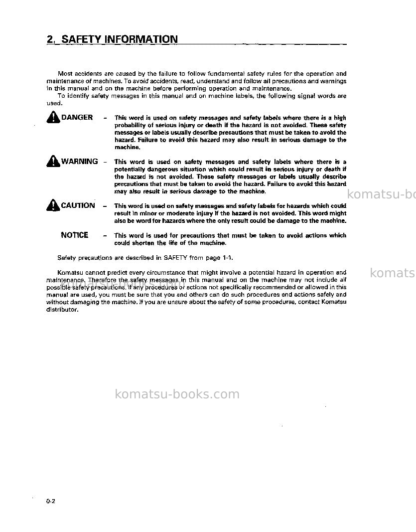 Komatsu pc100l-6jpn Operation manual cover Page 5 Komatsu pc100l-6jpn Operation manual cover Page 5