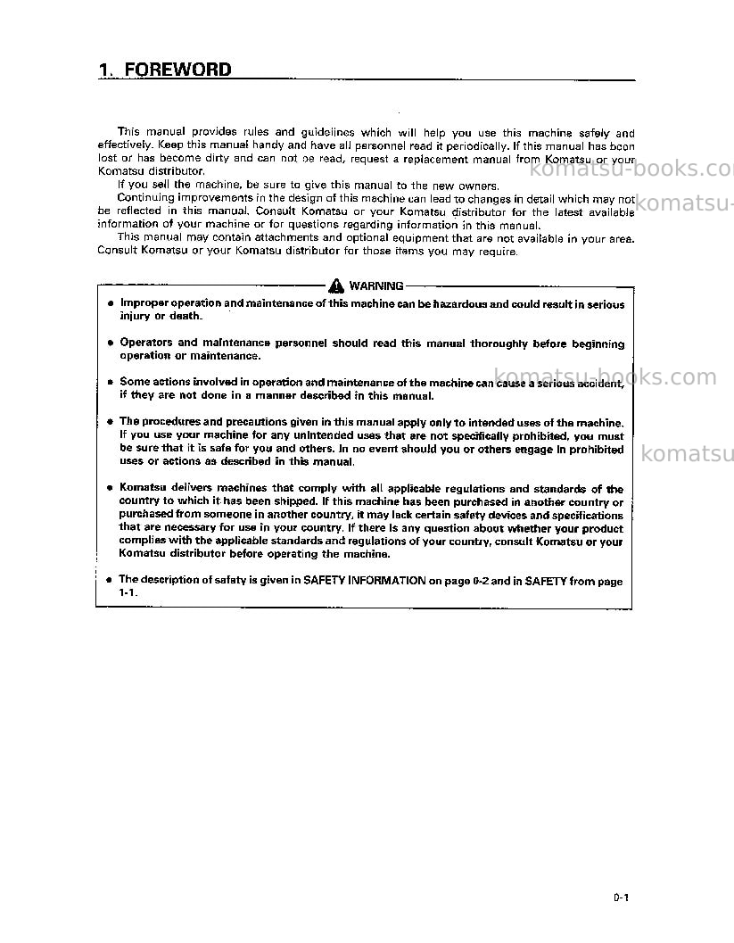 Komatsu pc60-7jpn-w/ front blade Operation manual cover Page 5 Komatsu pc60-7jpn-w/ front blade Operation manual cover Page 5